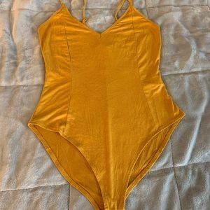 Faux suede mustard yellow forever 21 bodysuit